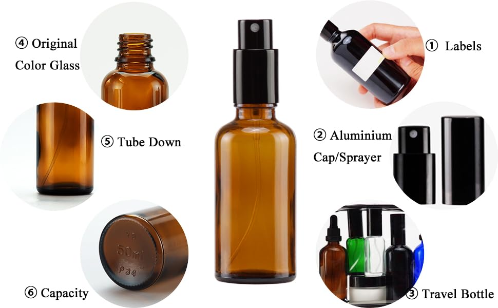 Amber Glass Spray Bottles (4oz, 4 Count)
