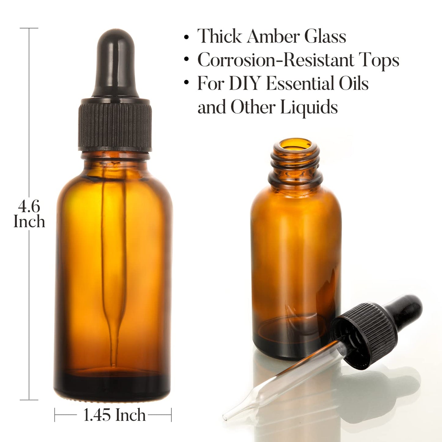 Glass Dropper Bottles with Funnel & Labels (2 Oz, 4 count)