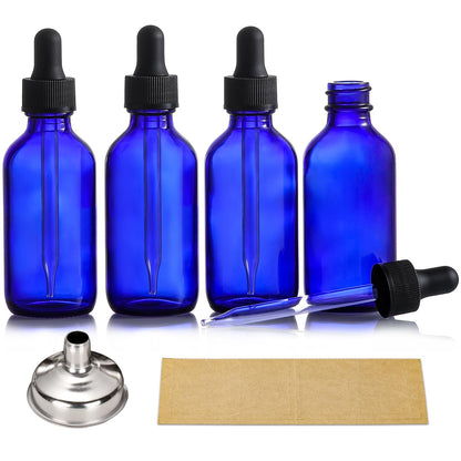 Glass Dropper Bottles with Funnel & Labels (2 Oz, 4 count)