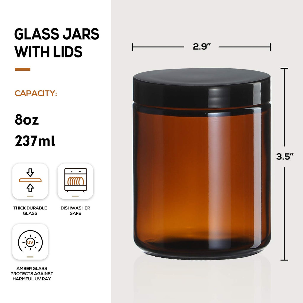 Amber Glass Jars (8 Oz, 12 or 24 Count)