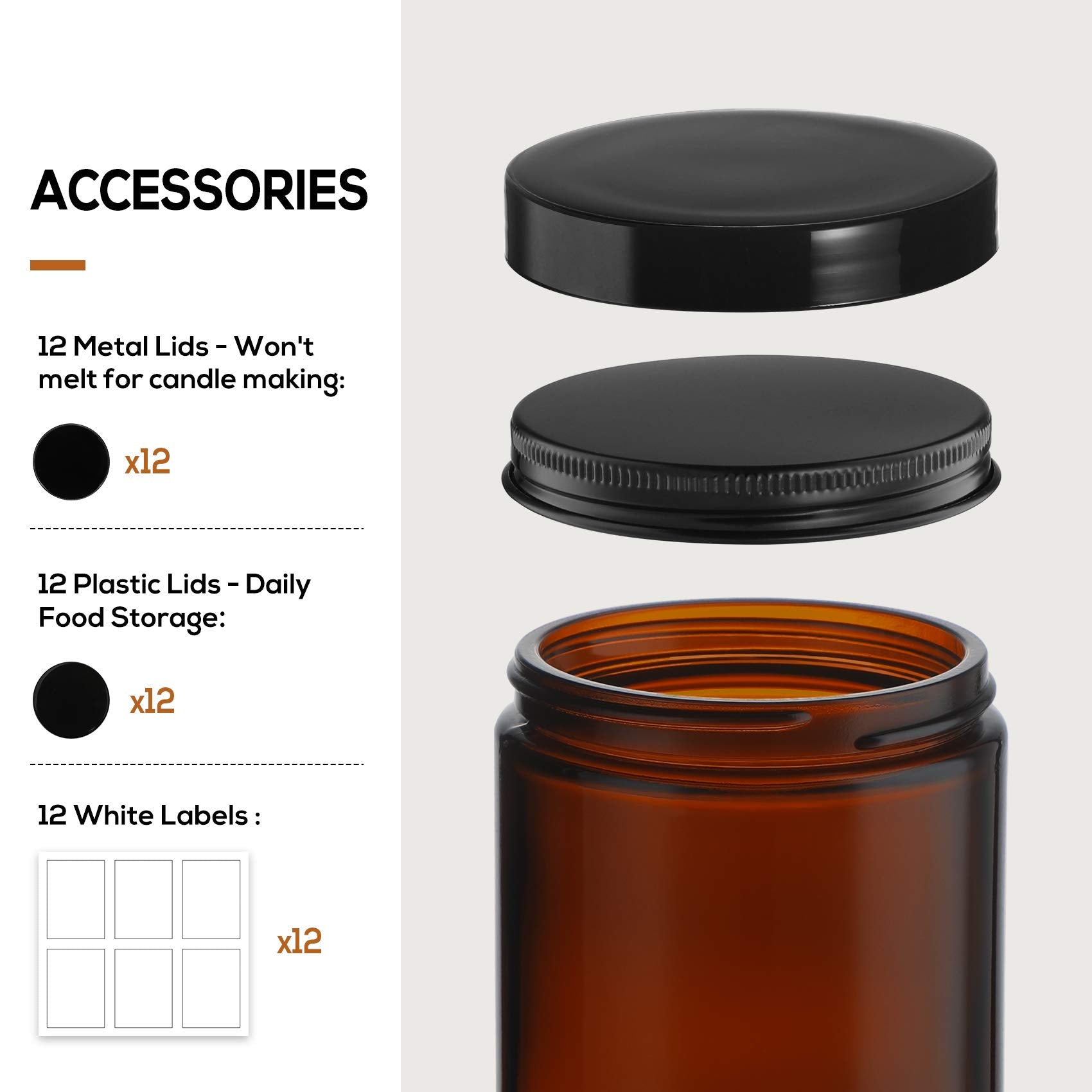 Amber Glass Jars (8 Oz, 12 or 24 Count)