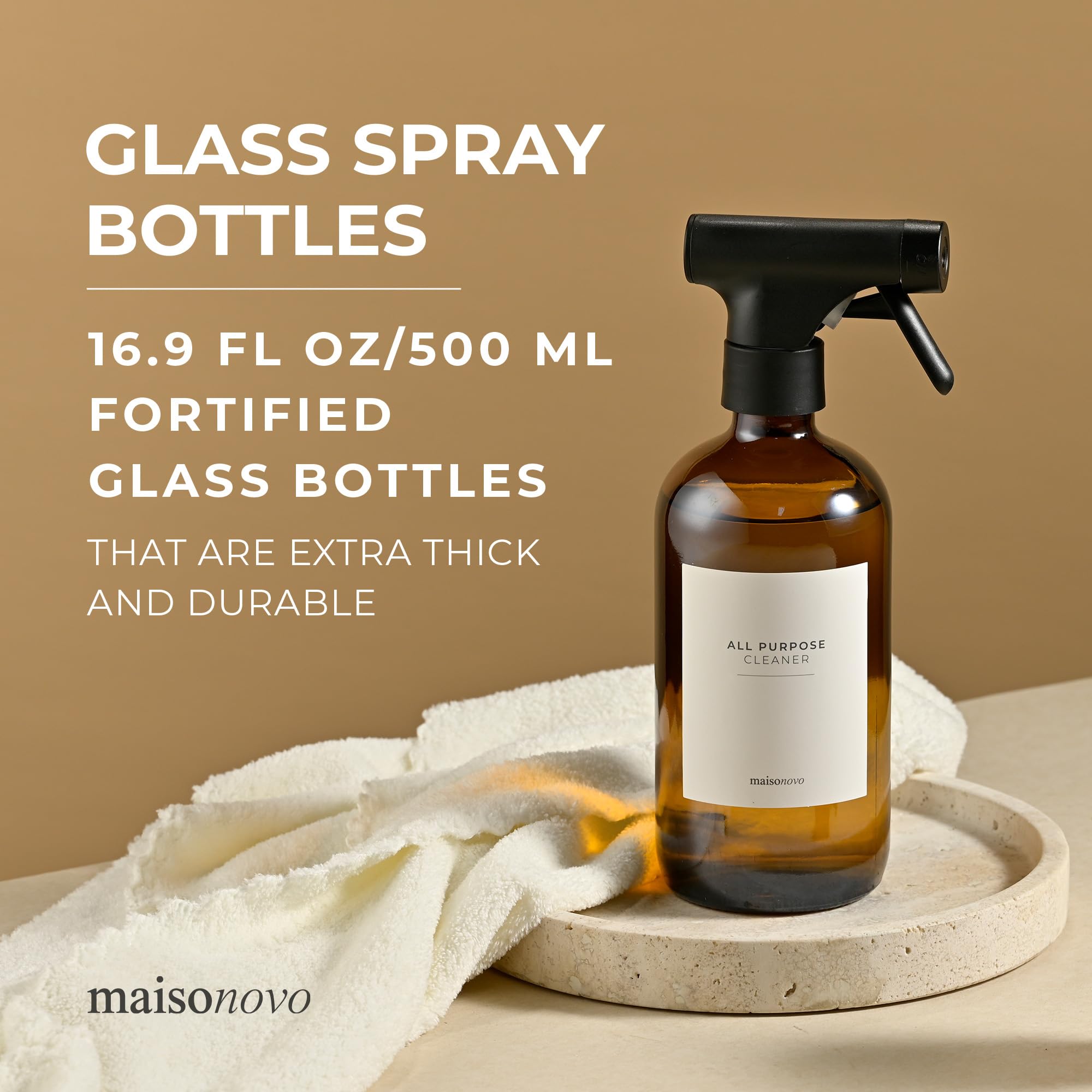 Glass Spray Bottles with Labels (16.9 Floz, 2 Count)