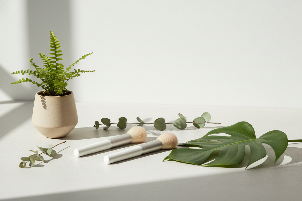 minimalist aesthetic makeup brushes with plants